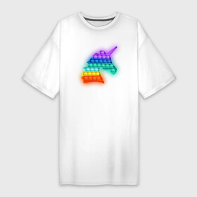 Платье-футболка хлопок с принтом POP IT Единорог в Тюмени,  |  | it | minecraft | pop | unicorn | детская | детский | единорог | майнкрафт | пиксели | цветной
