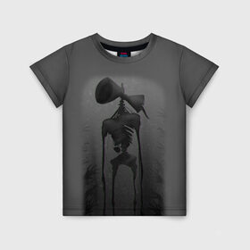 Детская футболка 3D с принтом СИРЕНОГОЛОВЫЙ GRAY в Тюмени, 100% гипоаллергенный полиэфир | прямой крой, круглый вырез горловины, длина до линии бедер, чуть спущенное плечо, ткань немного тянется | siren head | игра | монстр | сиреноголовый | существо | хоррор
