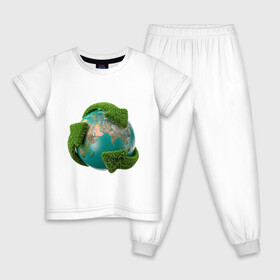 Детская пижама хлопок с принтом Чистая планета в Тюмени, 100% хлопок |  брюки и футболка прямого кроя, без карманов, на брюках мягкая резинка на поясе и по низу штанин
 | зеленая планета | переработка | планета | сортировка | сортировка мусора | стрелочки | чистая планета | экология