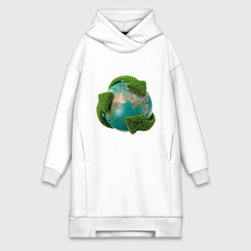 Платье-худи хлопок с принтом Чистая планета в Тюмени,  |  | зеленая планета | переработка | планета | сортировка | сортировка мусора | стрелочки | чистая планета | экология