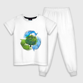 Детская пижама хлопок с принтом Взаимосвязь  в Тюмени, 100% хлопок |  брюки и футболка прямого кроя, без карманов, на брюках мягкая резинка на поясе и по низу штанин
 | взаимосвязь | вода | дерево | земля | небо | переработка