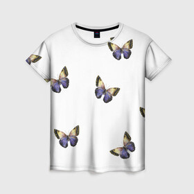 Женская футболка 3D с принтом Бабочки акварелью в Тюмени, 100% полиэфир ( синтетическое хлопкоподобное полотно) | прямой крой, круглый вырез горловины, длина до линии бедер | акварель | бабочка | крылья | насекомое | рисунок