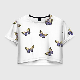 Женская футболка Crop-top 3D с принтом Бабочки акварелью в Тюмени, 100% полиэстер | круглая горловина, длина футболки до линии талии, рукава с отворотами | акварель | бабочка | крылья | насекомое | рисунок