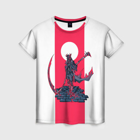 Женская футболка 3D с принтом Bloodborne Redline в Тюмени, 100% полиэфир ( синтетическое хлопкоподобное полотно) | прямой крой, круглый вырез горловины, длина до линии бедер | bloodborne | game | games | stranger | бладборн | игра | игры | соулс | странник