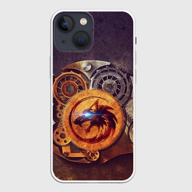 Чехол для iPhone 13 mini с принтом МЕХАНИЧЕСКИЙ ВОЛК в Тюмени,  |  | апарат | волк | глаза | механизм | механика | неон | символ | устройство | шестерня