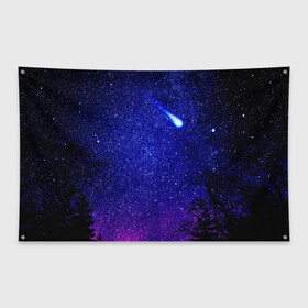 Флаг-баннер с принтом ПОЛЁТ КОМЕТЫ  в Тюмени, 100% полиэстер | размер 67 х 109 см, плотность ткани — 95 г/м2; по краям флага есть четыре люверса для крепления | вселенная | звёзды | комета | млечныйпуть | небо | ночь | сияние