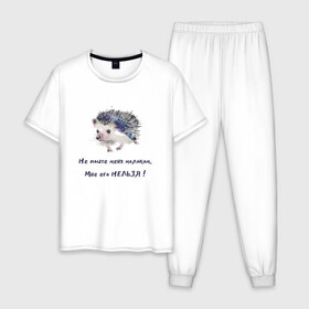 Мужская пижама хлопок с принтом Ёжик в Тюмени, 100% хлопок | брюки и футболка прямого кроя, без карманов, на брюках мягкая резинка на поясе и по низу штанин
 | действие | ёж | ёжик | зверь | призыв