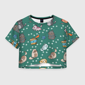 Женская футболка Crop-top 3D с принтом Котики в Тюмени, 100% полиэстер | круглая горловина, длина футболки до линии талии, рукава с отворотами | детский мультфильм | животные | звери | котики | кошки | мультфильм | смешные животные | смешные котики
