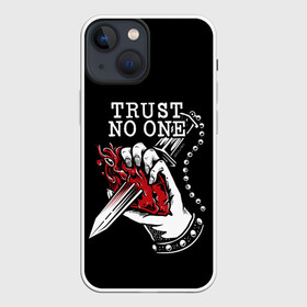 Чехол для iPhone 13 mini с принтом TRUST NO ONE в Тюмени,  |  | heart | knife | no | one | text | trust | word | жизнь | кровь | надписи | не верь | никому | нож | рана | сердце | слова | текст