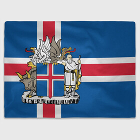 Плед 3D с принтом Флаг и Герб Исландии в Тюмени, 100% полиэстер | закругленные углы, все края обработаны. Ткань не мнется и не растягивается | бык | герб | грифон | дракон | исландии | исландия | коровы | красный | линии | орел | пастух | синий | флаг