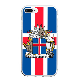 Чехол для iPhone 7Plus/8 Plus матовый с принтом Флаг и Герб Исландии в Тюмени, Силикон | Область печати: задняя сторона чехла, без боковых панелей | бык | герб | грифон | дракон | исландии | исландия | коровы | красный | линии | орел | пастух | синий | флаг