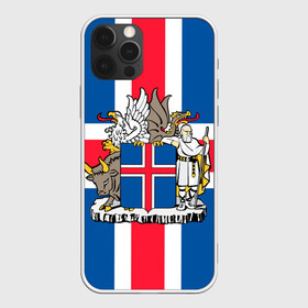 Чехол для iPhone 12 Pro с принтом Флаг и Герб Исландии в Тюмени, силикон | область печати: задняя сторона чехла, без боковых панелей | бык | герб | грифон | дракон | исландии | исландия | коровы | красный | линии | орел | пастух | синий | флаг