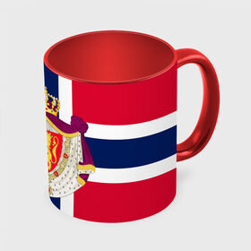 Кружка с полной запечаткой с принтом Норвегия | Флаг и герб Норвегии в Тюмени, керамика | ёмкость 330 мл | герб | герб норвегии | корона | красный | лев | линии | норвегии | норвегия | синий | топор | флаг | флаг норвегии | щит