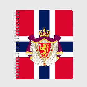 Тетрадь с принтом Норвегия | Флаг и герб Норвегии в Тюмени, 100% бумага | 48 листов, плотность листов — 60 г/м2, плотность картонной обложки — 250 г/м2. Листы скреплены сбоку удобной пружинной спиралью. Уголки страниц и обложки скругленные. Цвет линий — светло-серый
 | герб | герб норвегии | корона | красный | лев | линии | норвегии | норвегия | синий | топор | флаг | флаг норвегии | щит