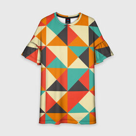 Детское платье 3D с принтом Треугольники в Тюмени, 100% полиэстер | прямой силуэт, чуть расширенный к низу. Круглая горловина, на рукавах — воланы | геометрия | краски | кубы | минимализм | треугольники