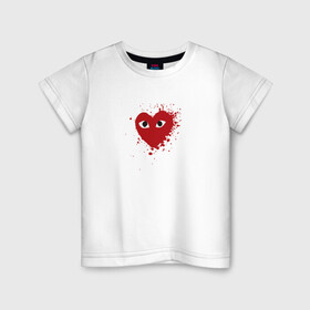 Детская футболка хлопок с принтом Сердце с глазами в Тюмени, 100% хлопок | круглый вырез горловины, полуприлегающий силуэт, длина до линии бедер | eays | heart with eyes | japan | глаза | глазки | как парни | ком де гарсон | мода | сердце | сердце с глазами | сердце с глазищами | токио | уличный стиль | японский бренд | японский дизайн