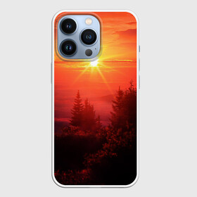 Чехол для iPhone 13 Pro с принтом УТРЕННИЙ РАССВЕТ НАД ОБЛАКАМИ в Тюмени,  |  | деревья | лес | лето | лучи | облака | рассвет | солнце | утро