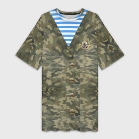 Платье-футболка 3D с принтом Комуфляж ВДВ со значком в Тюмени,  |  | вдв | военная форма | день десантника | значок вдв | камуфляж | комуфляж | никто кроме нас | символика вдв