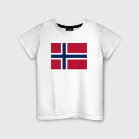 Детская футболка хлопок с принтом Норвегия | Флаг Норвегии в Тюмени, 100% хлопок | круглый вырез горловины, полуприлегающий силуэт, длина до линии бедер | красный | линии | норвегии | норвегия | синий | флаг | флаг норвегии