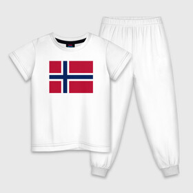 Детская пижама хлопок с принтом Норвегия | Флаг Норвегии в Тюмени, 100% хлопок |  брюки и футболка прямого кроя, без карманов, на брюках мягкая резинка на поясе и по низу штанин
 | красный | линии | норвегии | норвегия | синий | флаг | флаг норвегии