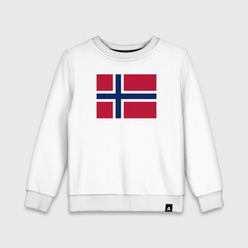 Детский свитшот хлопок с принтом Норвегия | Флаг Норвегии в Тюмени, 100% хлопок | круглый вырез горловины, эластичные манжеты, пояс и воротник | красный | линии | норвегии | норвегия | синий | флаг | флаг норвегии