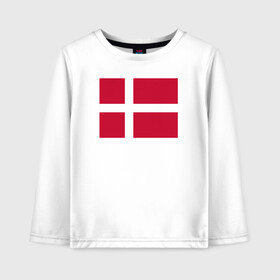 Детский лонгслив хлопок с принтом Дания | Флаг Дании в Тюмени, 100% хлопок | круглый вырез горловины, полуприлегающий силуэт, длина до линии бедер | белый | герб | дании | дания | красный | линии | флаг