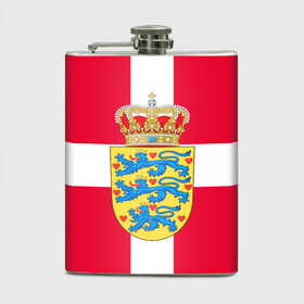 Фляга с принтом Дания | Герб и флаг Дании в Тюмени, металлический корпус | емкость 0,22 л, размер 125 х 94 мм. Виниловая наклейка запечатывается полностью | герб | дании | дания | корона | лев | львы | сердца | сердце | флаг | щит