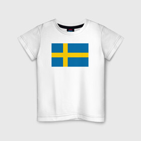 Детская футболка хлопок с принтом Швеция | Флаг Швеции в Тюмени, 100% хлопок | круглый вырез горловины, полуприлегающий силуэт, длина до линии бедер | герб | желтый | знак | линии | прямоугольник | символика | синий | флаг | швеции | швеция