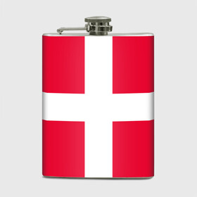 Фляга с принтом Дания | Флаг Дании в Тюмени, металлический корпус | емкость 0,22 л, размер 125 х 94 мм. Виниловая наклейка запечатывается полностью | белый | герб | государство | дании | дания | знак | красный | крест | линии | символика | страна | флаг