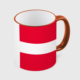 Кружка с полной запечаткой с принтом Дания | Флаг Дании в Тюмени, керамика | ёмкость 330 мл | белый | герб | государство | дании | дания | знак | красный | крест | линии | символика | страна | флаг