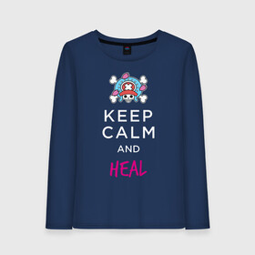 Женский лонгслив хлопок с принтом KEEP CALM and HEAL | Tony Tony Chopper в Тюмени, 100% хлопок |  | one piece | tony tony chopper | аниме | большой куш | ван пис | великий флот | вон пис | врач | любитель сладкой ваты | манга | ниндзя пирато минко самурайский альянс | пират | пираты соломенной шляпы