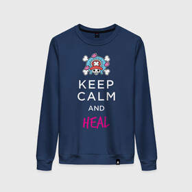 Женский свитшот хлопок с принтом KEEP CALM and HEAL | Tony Tony Chopper в Тюмени, 100% хлопок | прямой крой, круглый вырез, на манжетах и по низу широкая трикотажная резинка  | one piece | tony tony chopper | аниме | большой куш | ван пис | великий флот | вон пис | врач | любитель сладкой ваты | манга | ниндзя пирато минко самурайский альянс | пират | пираты соломенной шляпы