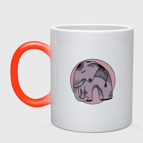 Кружка хамелеон с принтом Розовый слон в Тюмени, керамика | меняет цвет при нагревании, емкость 330 мл | гравюра | графика | животные | природа | розовый | слон