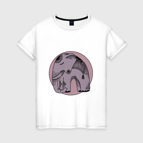 Женская футболка хлопок с принтом Розовый слон в Тюмени, 100% хлопок | прямой крой, круглый вырез горловины, длина до линии бедер, слегка спущенное плечо | гравюра | графика | животные | природа | розовый | слон