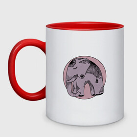 Кружка двухцветная с принтом Розовый слон в Тюмени, керамика | объем — 330 мл, диаметр — 80 мм. Цветная ручка и кайма сверху, в некоторых цветах — вся внутренняя часть | гравюра | графика | животные | природа | розовый | слон