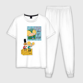 Мужская пижама хлопок с принтом HEY ARNOLD! II в Тюмени, 100% хлопок | брюки и футболка прямого кроя, без карманов, на брюках мягкая резинка на поясе и по низу штанин
 | animation | kids | school | мультфильмы | приключения | школа