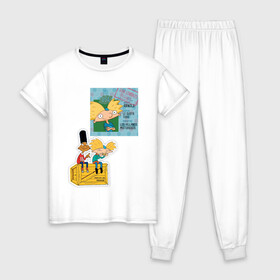 Женская пижама хлопок с принтом HEY ARNOLD! II в Тюмени, 100% хлопок | брюки и футболка прямого кроя, без карманов, на брюках мягкая резинка на поясе и по низу штанин | animation | kids | school | мультфильмы | приключения | школа
