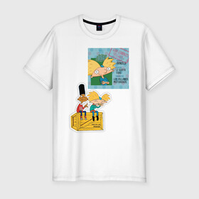 Мужская футболка хлопок Slim с принтом HEY ARNOLD! II в Тюмени, 92% хлопок, 8% лайкра | приталенный силуэт, круглый вырез ворота, длина до линии бедра, короткий рукав | animation | kids | school | мультфильмы | приключения | школа