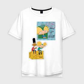 Мужская футболка хлопок Oversize с принтом HEY ARNOLD! II в Тюмени, 100% хлопок | свободный крой, круглый ворот, “спинка” длиннее передней части | animation | kids | school | мультфильмы | приключения | школа