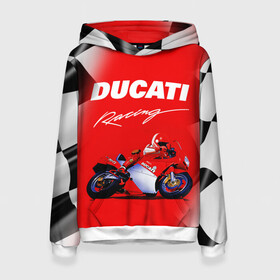 Женская толстовка 3D с принтом DUCATI / ДУКАТИ / RACING в Тюмени, 100% полиэстер  | двухслойный капюшон со шнурком для регулировки, мягкие манжеты на рукавах и по низу толстовки, спереди карман-кенгуру с мягким внутренним слоем. | ducati | motorcycle | motosport | racing | speed | sport | байк. | гонки | двигатель | дукати | мото | мотокросс | мотоспорт | мототриал | мотоцикл | скорость | спорт