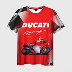 Мужская футболка 3D с принтом DUCATI / ДУКАТИ / RACING в Тюмени, 100% полиэфир | прямой крой, круглый вырез горловины, длина до линии бедер | Тематика изображения на принте: ducati | motorcycle | motosport | racing | speed | sport | байк. | гонки | двигатель | дукати | мото | мотокросс | мотоспорт | мототриал | мотоцикл | скорость | спорт