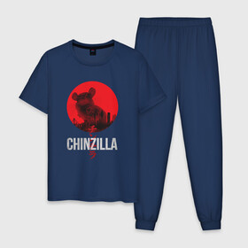 Мужская пижама хлопок с принтом Chinzilla white в Тюмени, 100% хлопок | брюки и футболка прямого кроя, без карманов, на брюках мягкая резинка на поясе и по низу штанин
 | chinchilla | chinzilla | чинзилла | шинзилла | шиншилла