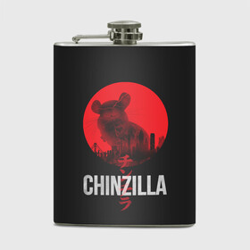 Фляга с принтом Chinzilla red в Тюмени, металлический корпус | емкость 0,22 л, размер 125 х 94 мм. Виниловая наклейка запечатывается полностью | Тематика изображения на принте: chinchilla | chinzilla | чинзилла | шинзилла | шиншилла