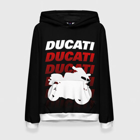 Женская толстовка 3D с принтом DUCATI / ДУКАТИ / SPORT в Тюмени, 100% полиэстер  | двухслойный капюшон со шнурком для регулировки, мягкие манжеты на рукавах и по низу толстовки, спереди карман-кенгуру с мягким внутренним слоем. | ducati | motorcycle | motosport | racing | speed | sport | байк. | гонки | двигатель | дукати | мото | мотокросс | мотоспорт | мототриал | мотоцикл | скорость | спорт