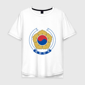 Мужская футболка хлопок Oversize с принтом Корея | Корейский герб в Тюмени, 100% хлопок | свободный крой, круглый ворот, “спинка” длиннее передней части | Тематика изображения на принте: буква | герб | знак | иероглифы | корейский | корейский герб | корейский флаг | корея | символ | символы | флаг | флаг кореи | эмблема | эмблемма