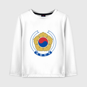 Детский лонгслив хлопок с принтом Корея | Корейский герб в Тюмени, 100% хлопок | круглый вырез горловины, полуприлегающий силуэт, длина до линии бедер | буква | герб | знак | иероглифы | корейский | корейский герб | корейский флаг | корея | символ | символы | флаг | флаг кореи | эмблема | эмблемма