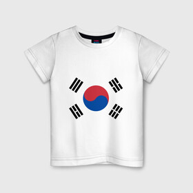 Детская футболка хлопок с принтом Корея | Корейский флаг в Тюмени, 100% хлопок | круглый вырез горловины, полуприлегающий силуэт, длина до линии бедер | буква | герб | знак | иероглифы | корейский | корейский флаг | корея | символ | символы | флаг | флаг кореи | эмблема | эмблемма