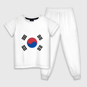 Детская пижама хлопок с принтом Корея | Корейский флаг в Тюмени, 100% хлопок |  брюки и футболка прямого кроя, без карманов, на брюках мягкая резинка на поясе и по низу штанин
 | буква | герб | знак | иероглифы | корейский | корейский флаг | корея | символ | символы | флаг | флаг кореи | эмблема | эмблемма