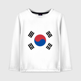 Детский лонгслив хлопок с принтом Корея | Корейский флаг в Тюмени, 100% хлопок | круглый вырез горловины, полуприлегающий силуэт, длина до линии бедер | буква | герб | знак | иероглифы | корейский | корейский флаг | корея | символ | символы | флаг | флаг кореи | эмблема | эмблемма