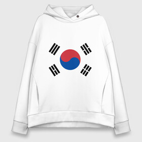Женское худи Oversize хлопок с принтом Корея | Корейский флаг в Тюмени, френч-терри — 70% хлопок, 30% полиэстер. Мягкий теплый начес внутри —100% хлопок | боковые карманы, эластичные манжеты и нижняя кромка, капюшон на магнитной кнопке | буква | герб | знак | иероглифы | корейский | корейский флаг | корея | символ | символы | флаг | флаг кореи | эмблема | эмблемма